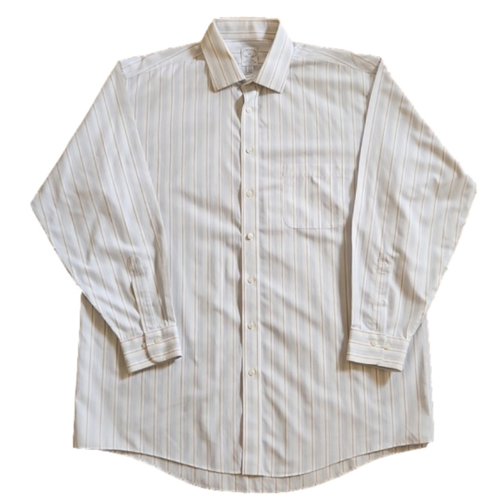 Enro White With Blue & Brown Stripes Button-Up Dress Shirt